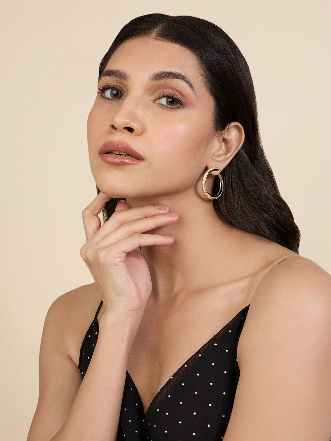 Isharya 18Kt Gold Plated Artificial Stones and Beads Magic Hoops Contemporary Earrings