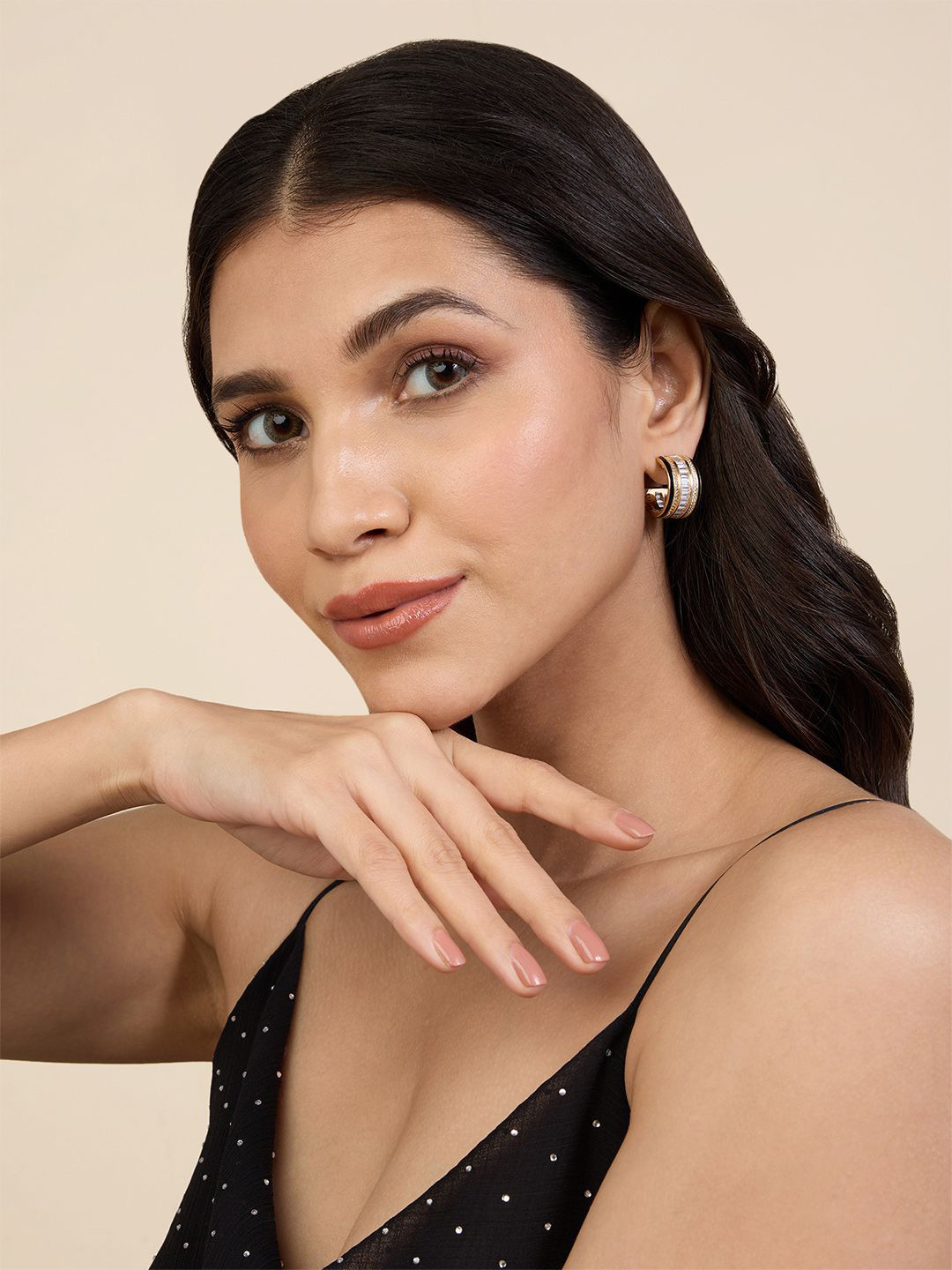 Isharya 18Kt Gold Plated Artificial Stones and Beads Disco Enamel Hoop Earrings