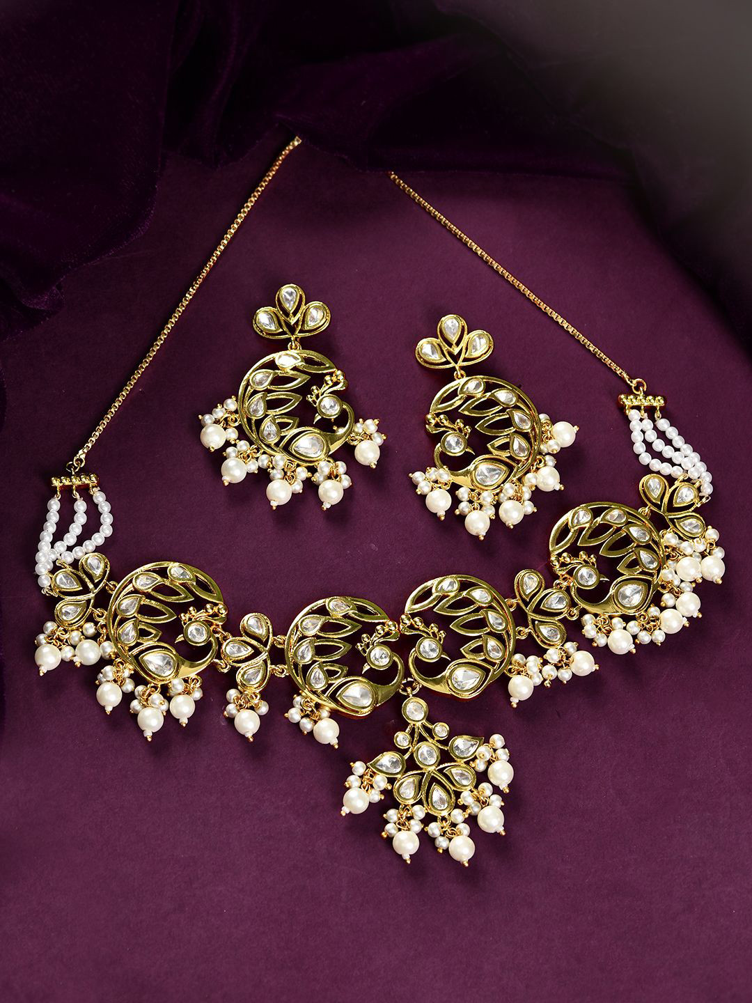 Voylla Gold Plated Kundan Studded Panchhi Kashni Jewellery Set