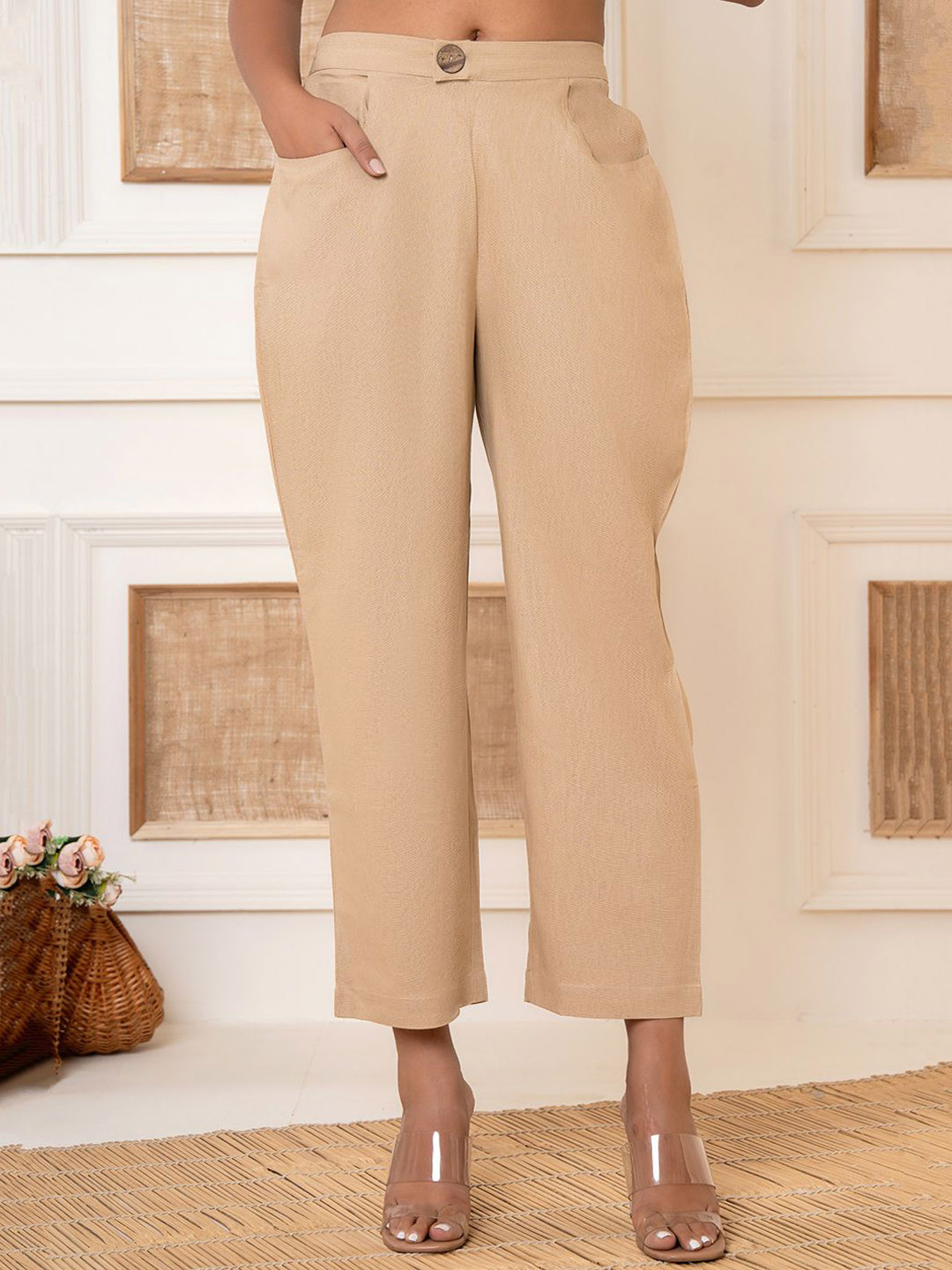 Eco Clothing Women Relaxed Straight Leg Straight Fit Easy Wash Wide Leg Trousers