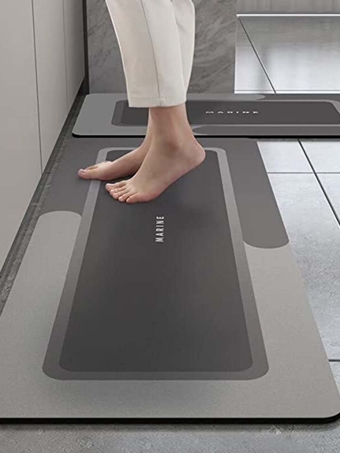 Deoxys Grey 2 Pieces Washable Kitchen Mats