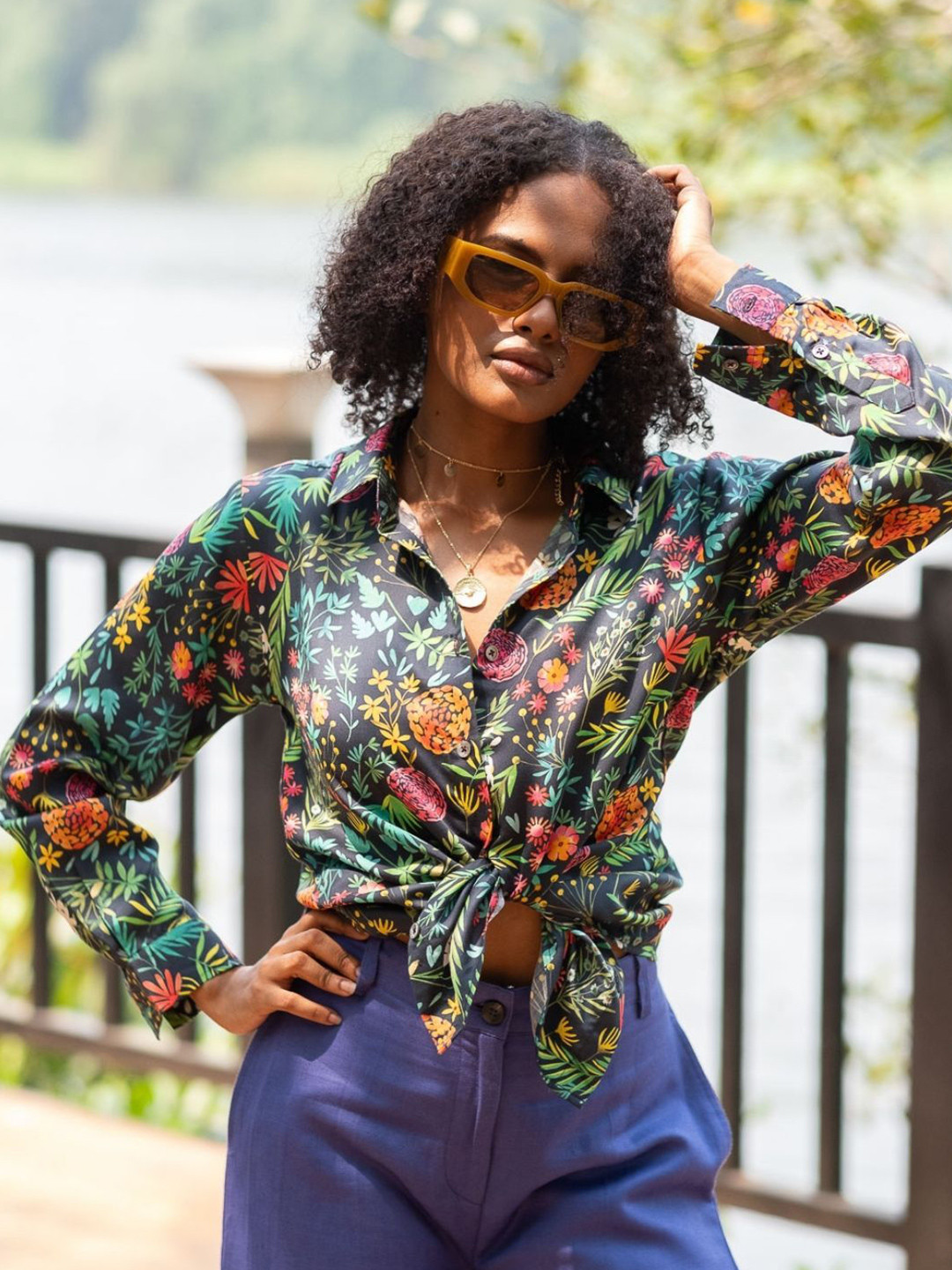 Creatures of Habit Women Relaxed Fit Spread Collar Floral Printed Casual Shirt