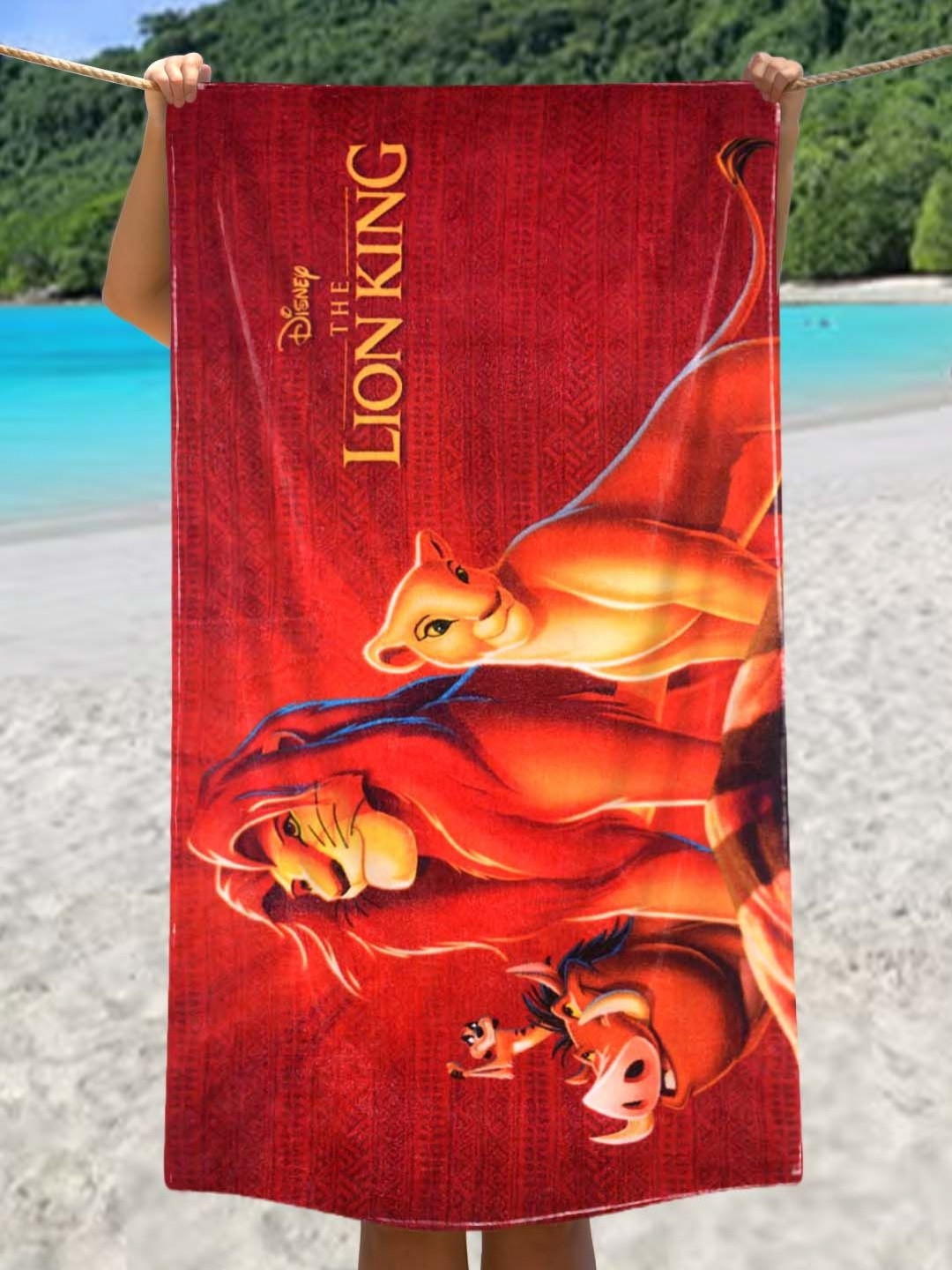 Athom Living Orange-Coloured & Yellow Lion King Printed Pure Cotton 350 GSM Bath Towel