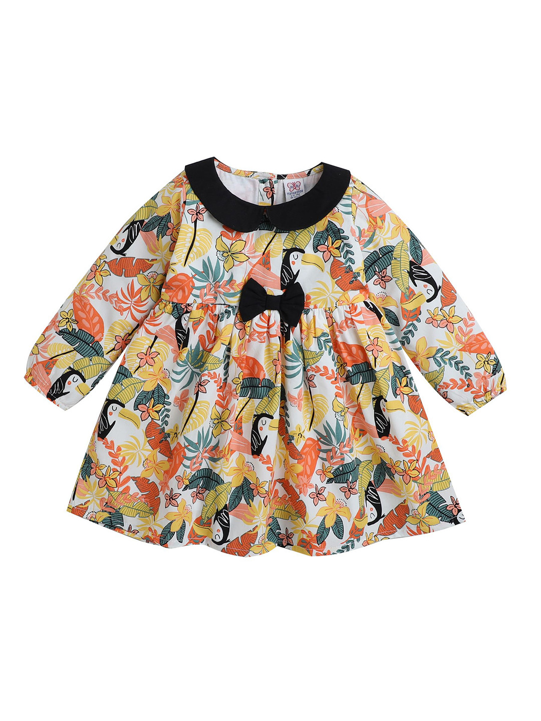 mama & bebe Baby Girls Floral Printed Cotton Long Sleeves Midi Dress