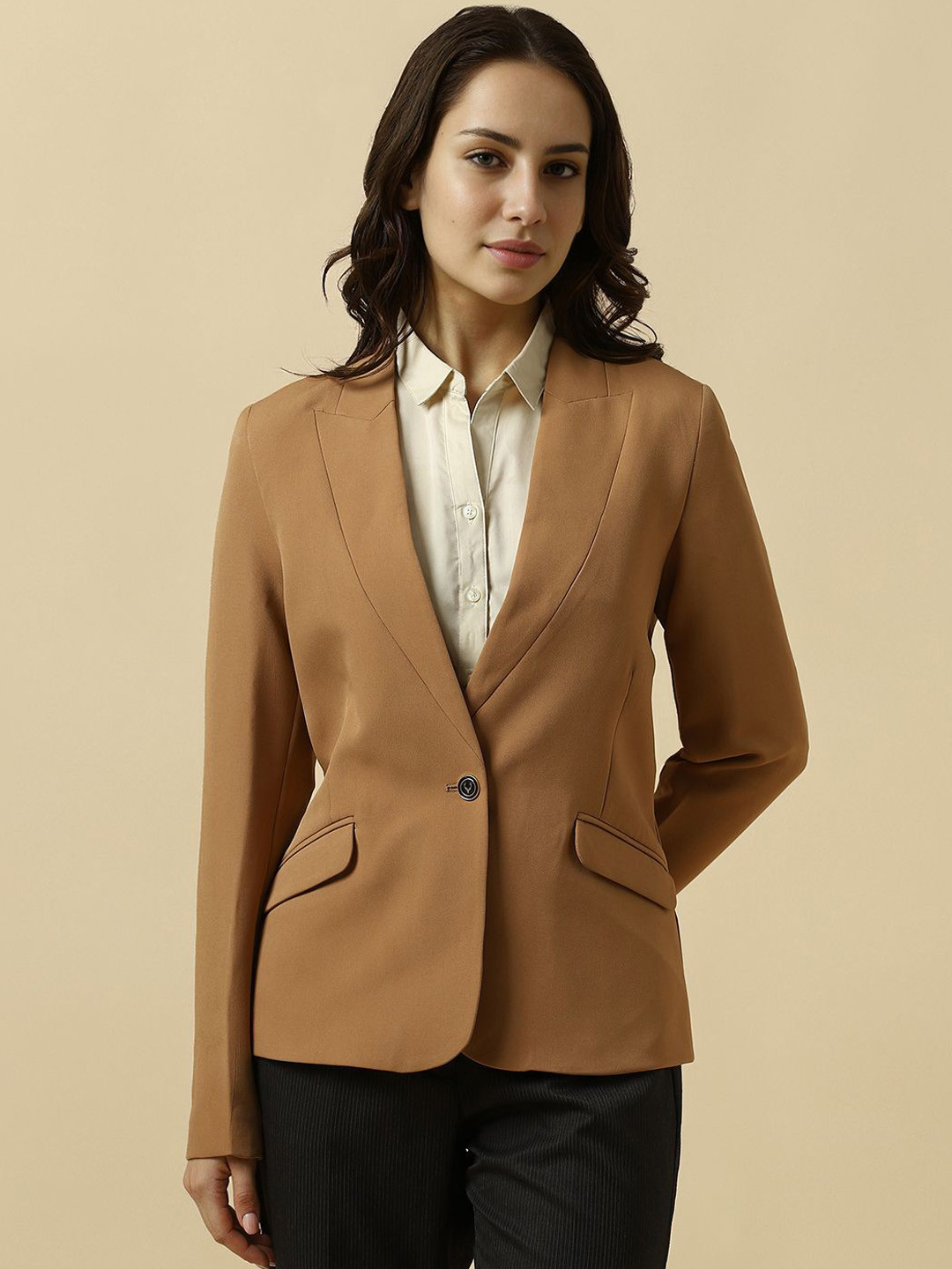 Allen Solly Woman Peaked Lapel Long Sleeves Single-Breasted Regular Fit Formal Blazers
