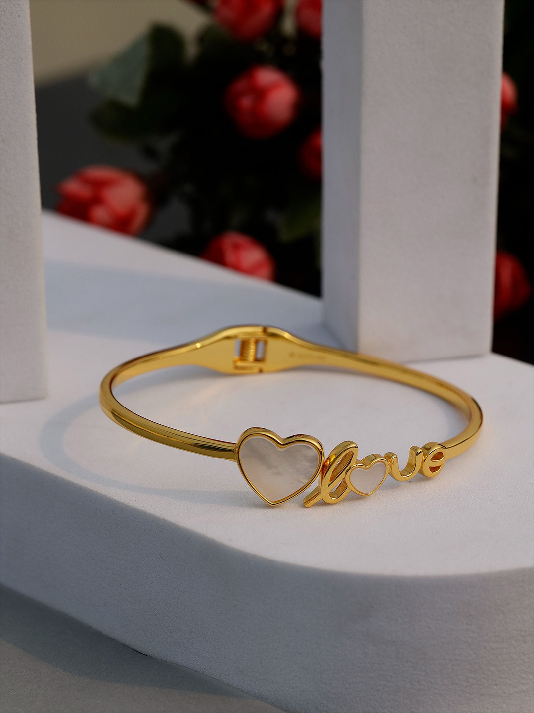 DIAVO Vow of Love Gold-Plated Silver Cubic Zirconia Bangle-Style Bracelet