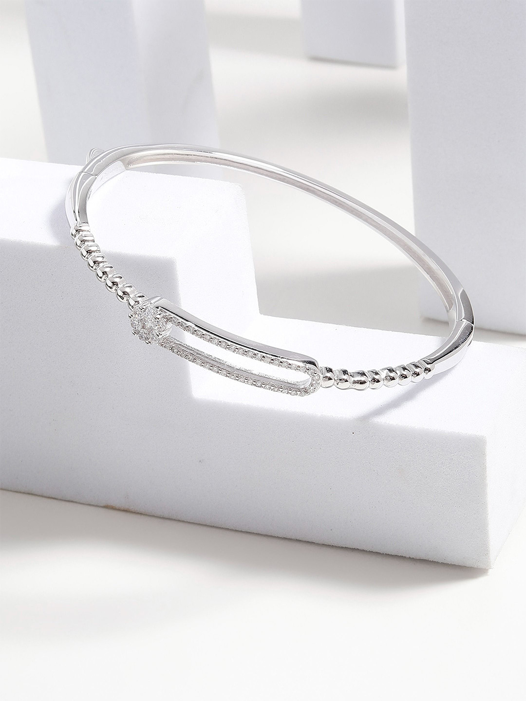 DIAVO The Mira Silver Cubic Zirconia Bangle-Style Bracelet
