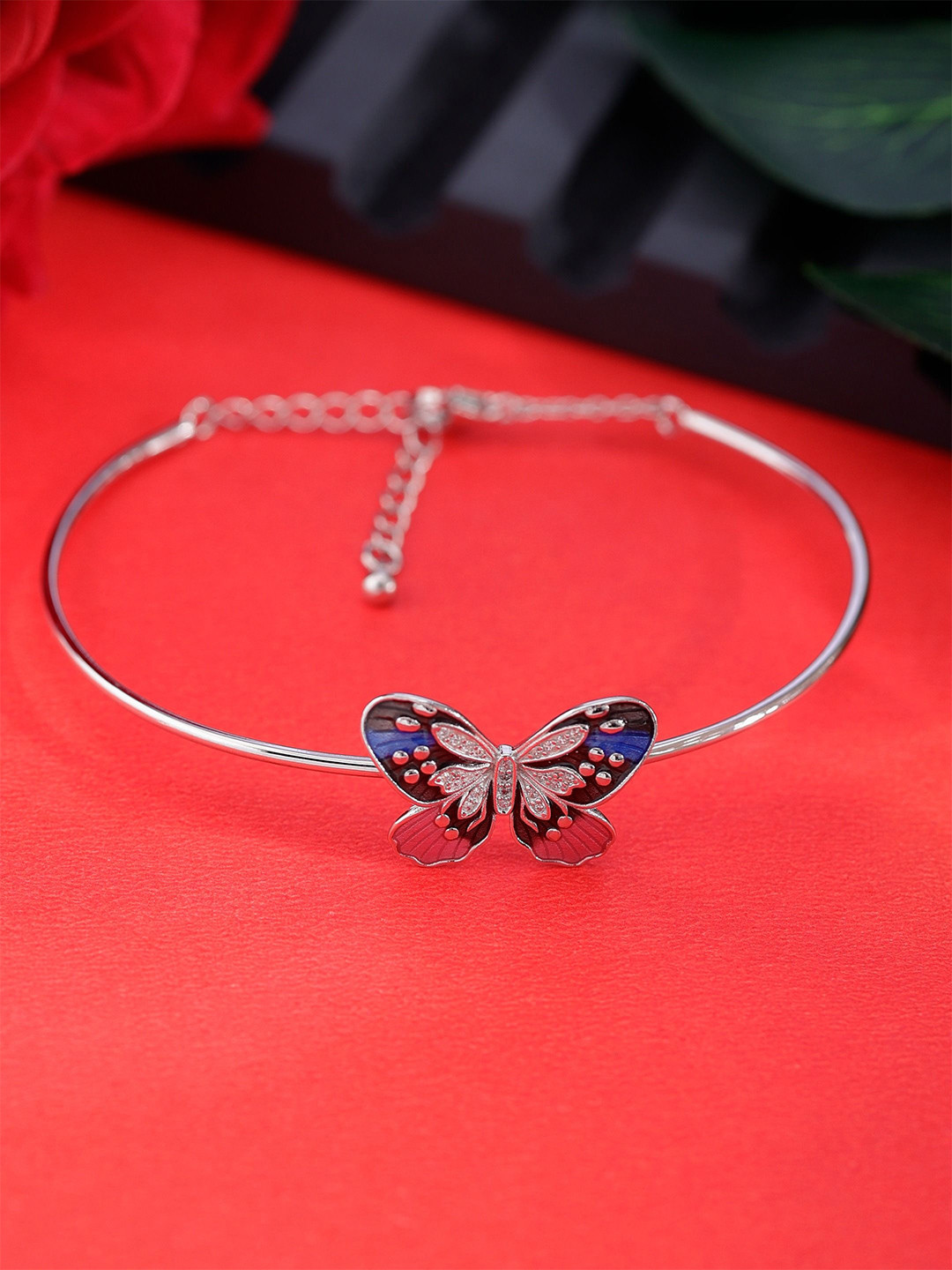DIAVO Midnight Chroma Silver Cubic Zirconia Butterfly Wraparound Bracelet