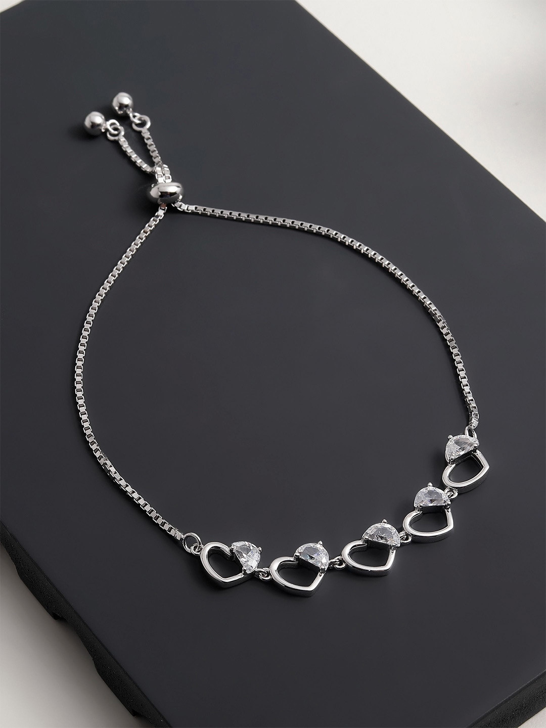 DIAVO Cascade of Heart Silver Cubic Zirconia Wraparound Bracelet