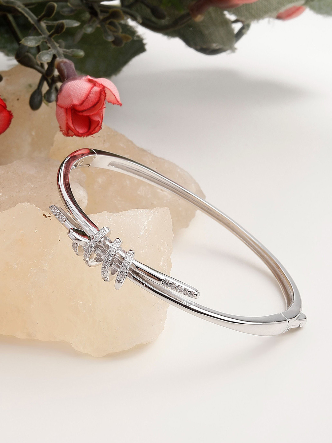 DIAVO Gold-Plated Cubic Zirconia The Ezra Twist Kada Silver Bracelet