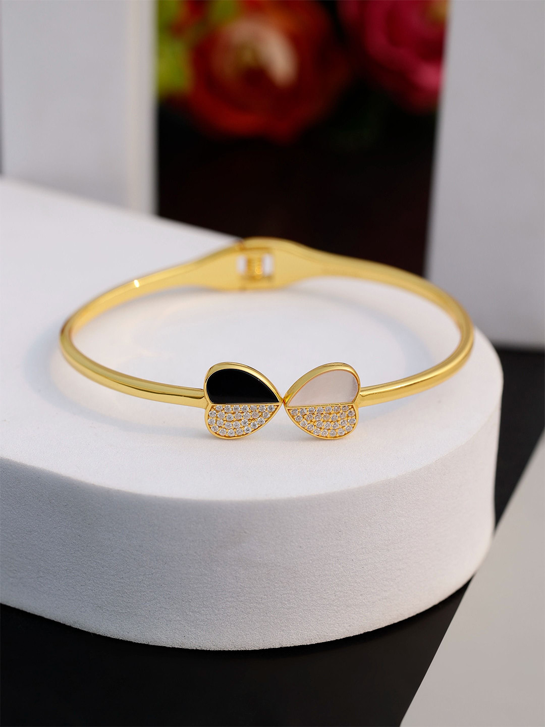 DIAVO Gold-Plated Cubic Zirconia Bond of Love Silver Bangle-Style Bracelet
