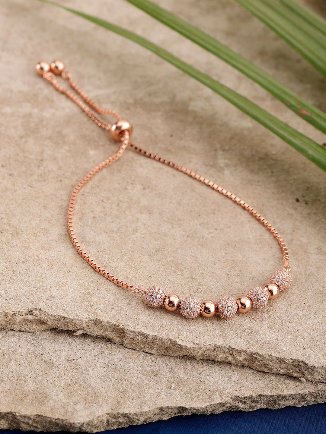 DIAVO Rose Gold-Plated Cubic Zirconia The Zoe Bead Silver Wraparound Bracelet