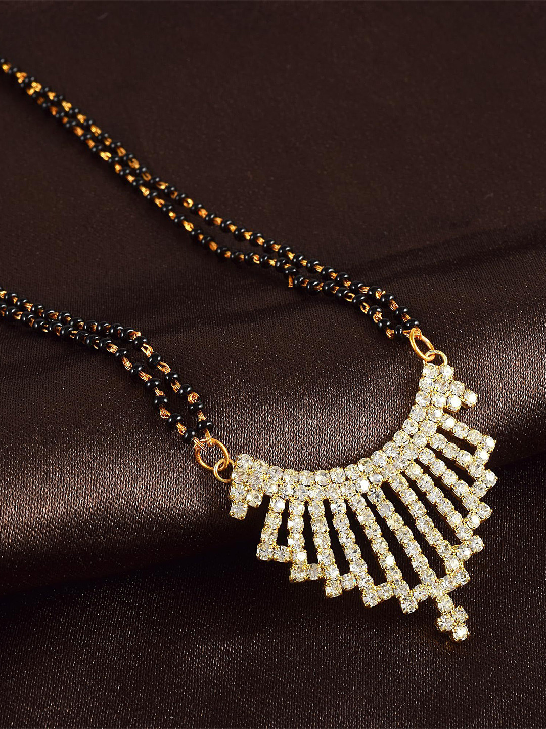 MEMOIR 24KT Gold Plated Cubic Zirconia Studded & Beaded Mangalsutra