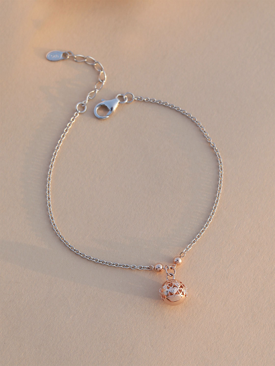 DIAVO Rose Gold-Plated Cubic Zirconia Studded Rosewood Wine Dream Charm Bracelet