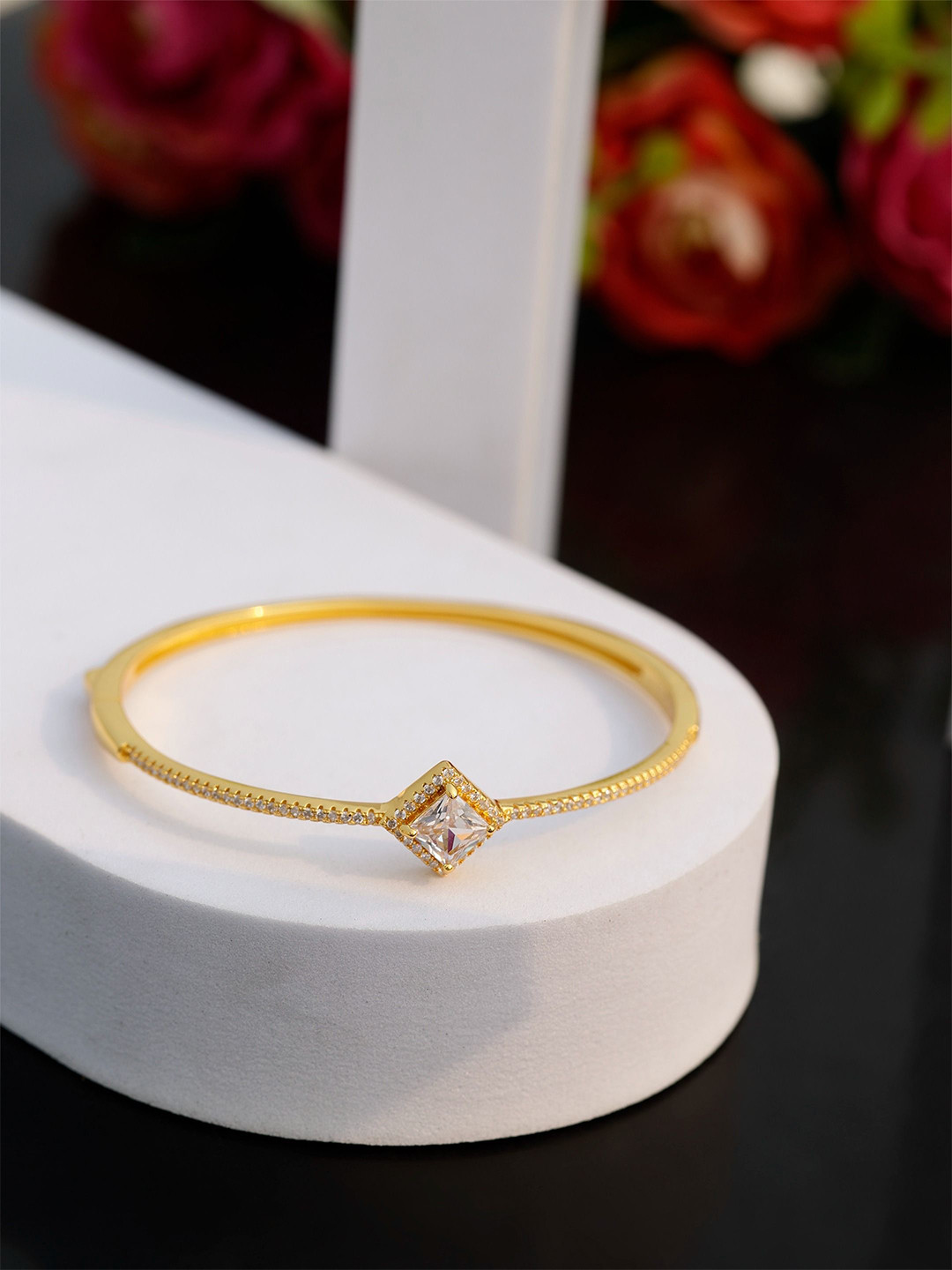 DIAVO Gold-Plated CZ Studded The Nalani Bangle-Style Bracelet