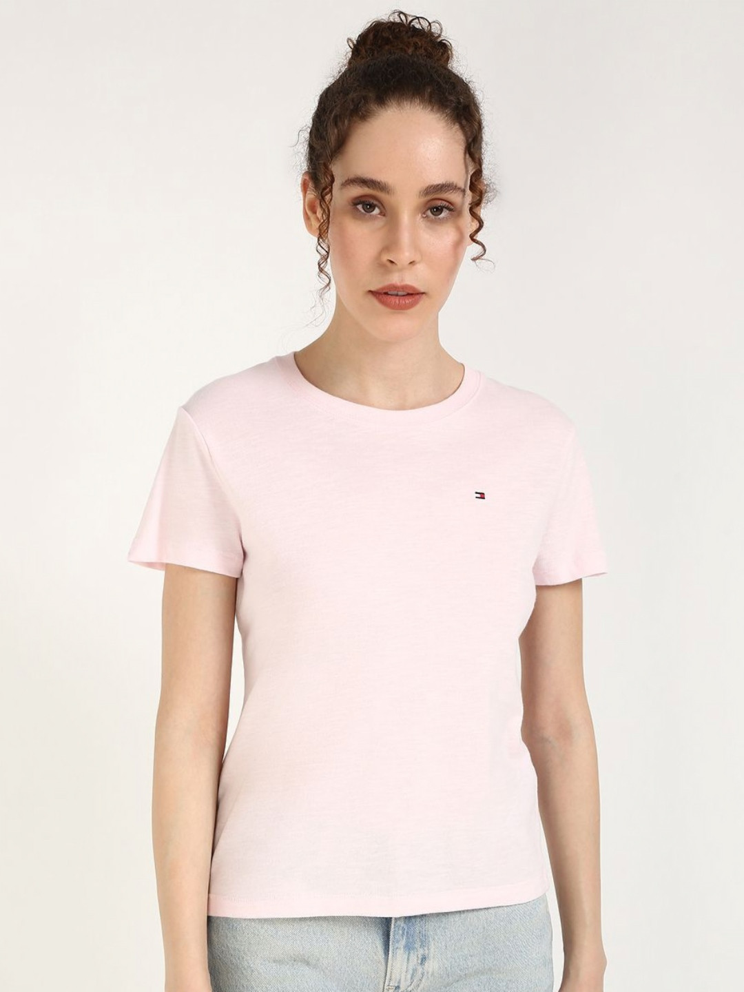 Tommy Hilfiger Women SLUB C-NK SS Solid Round Neck Cotton T-shirt