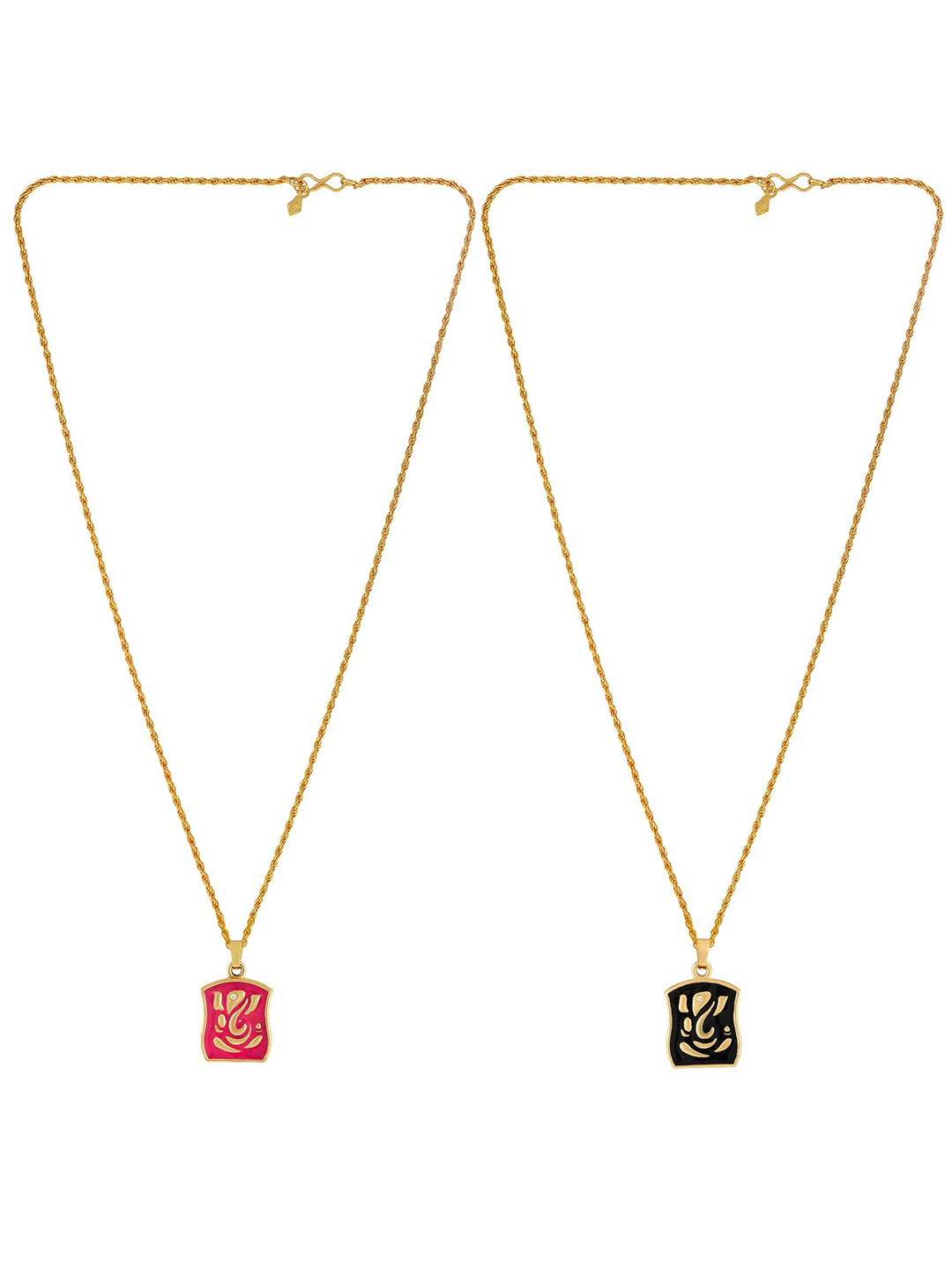 MEMOIR Pack Of 2 Gold-Plated Square Shaped Ganesha Ji Pendants With Chains