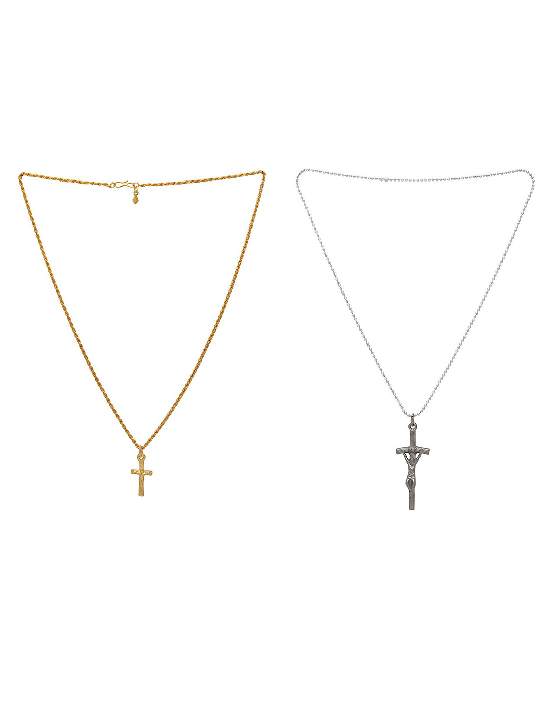 MEMOIR Pack Of 2 Gold & Silver Plated  Jesus Pendant With Chain