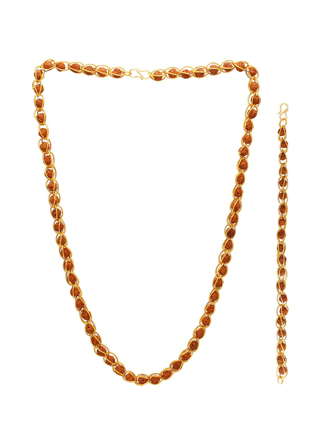 MEMOIR Men Gold-Plated Rudraksh Beaded Necklace & Bracelet