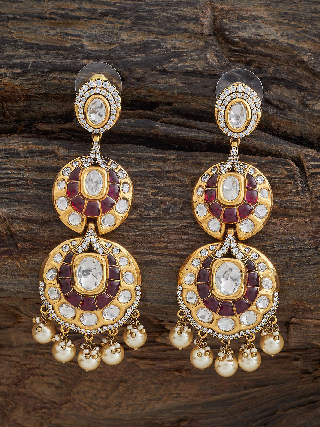 Kushal's Fashion Jewellery Embellished Bridal Gold Plating Contemporary Kundan Earrings