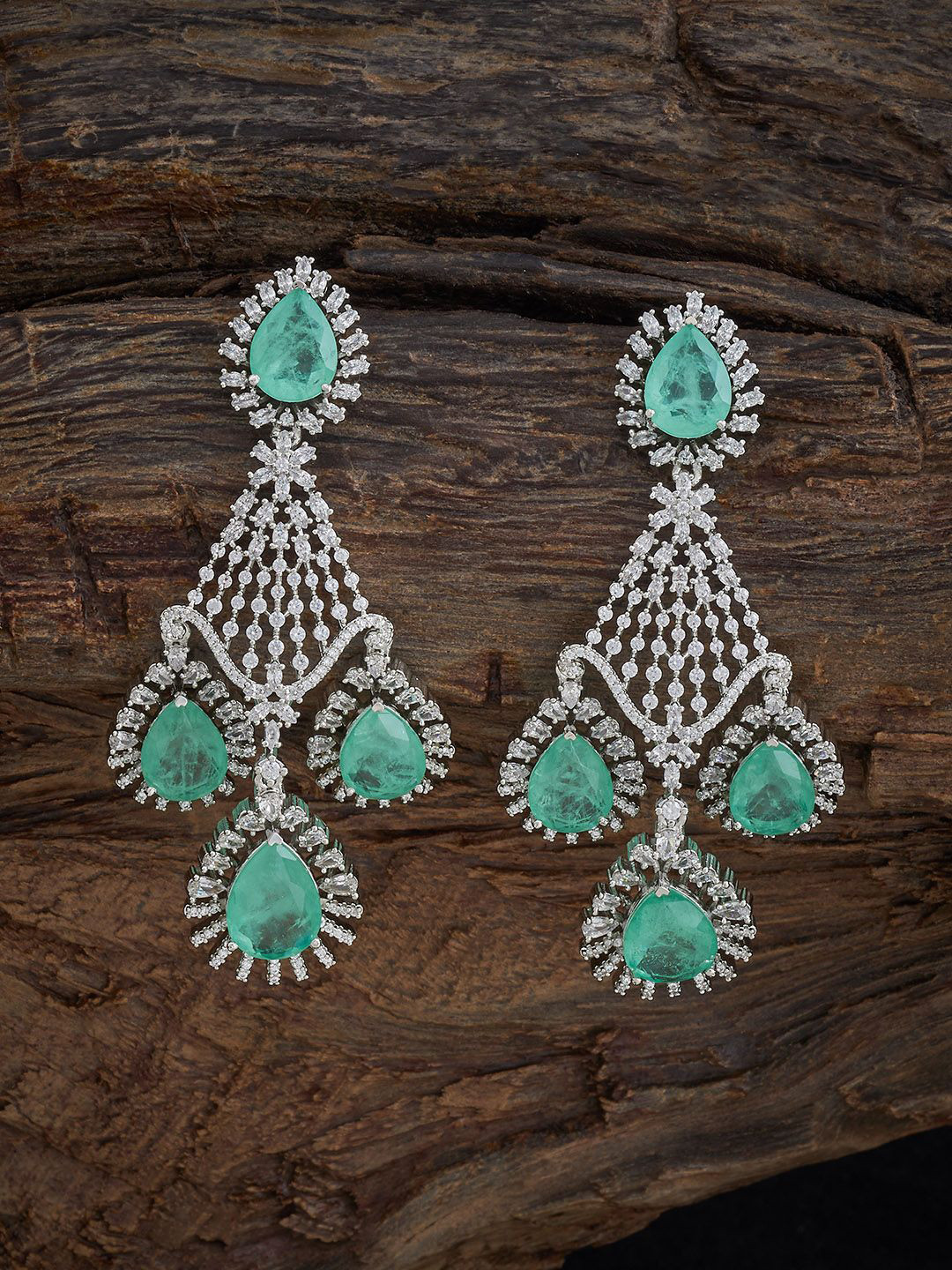 Kushal's Fashion Jewellery Rhodium Plating Contemporary Zircon Drop Earrings