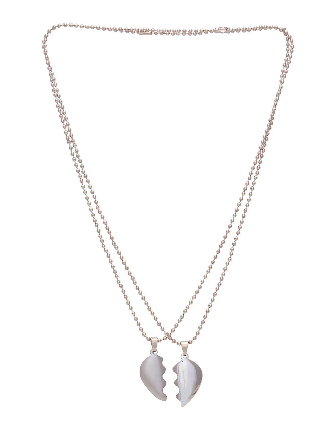 MEMOIR Set Of 2 Silver-Plated Split Heart Shaped Pendants With Chain