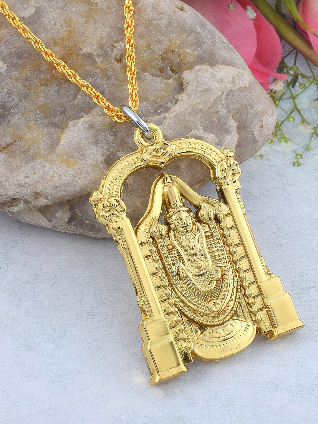 MEMOIR Gold Plated Lord Venkateswara Charm Pendant With Chain