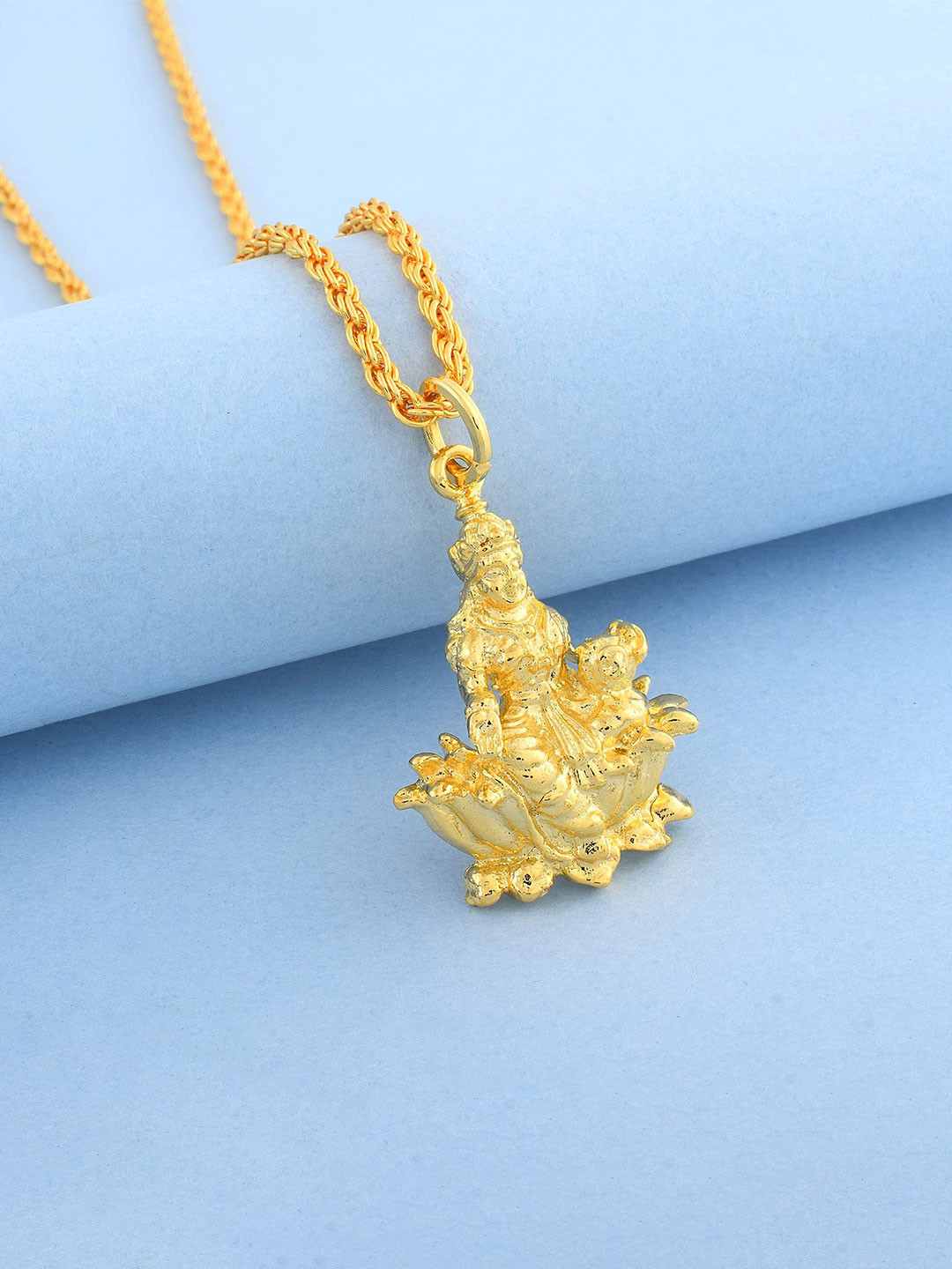 MEMOIR Gold Plated Lakshmi Charm Temple Pendant With Chain