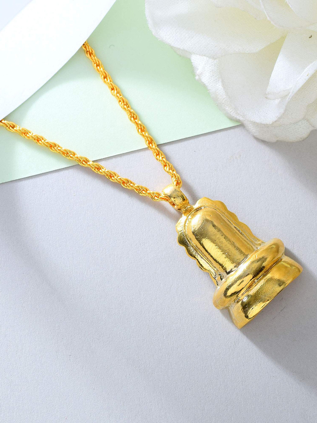 MEMOIR Unisex Gold-Plated Lord Shivalinga Pendant With Chain