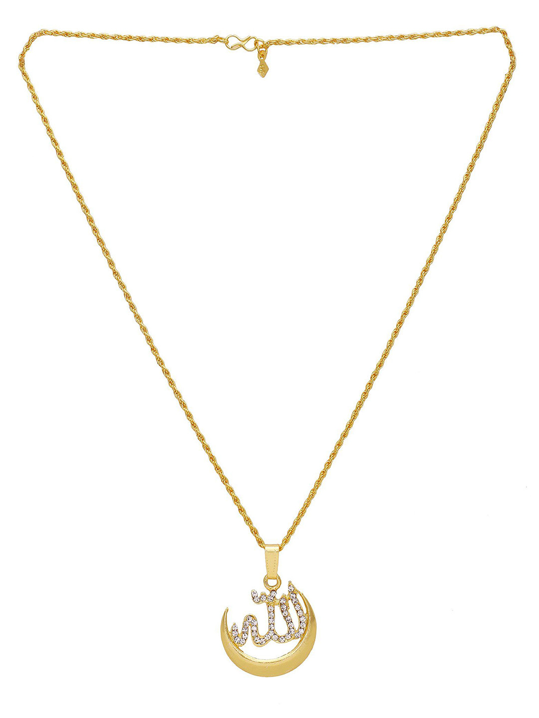 MEMOIR Unisex Gold-Plated Cubic Zircon Studded Half Moon Crescent Pendant With Chain