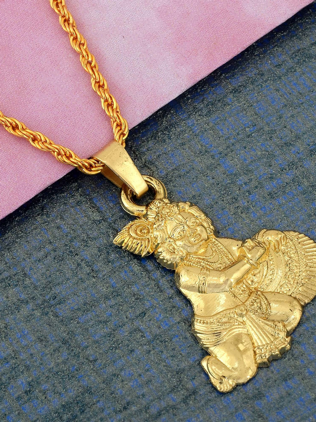 MEMOIR Unisex Gold Plated Lord Child Krishna Charm Pendant With Chain