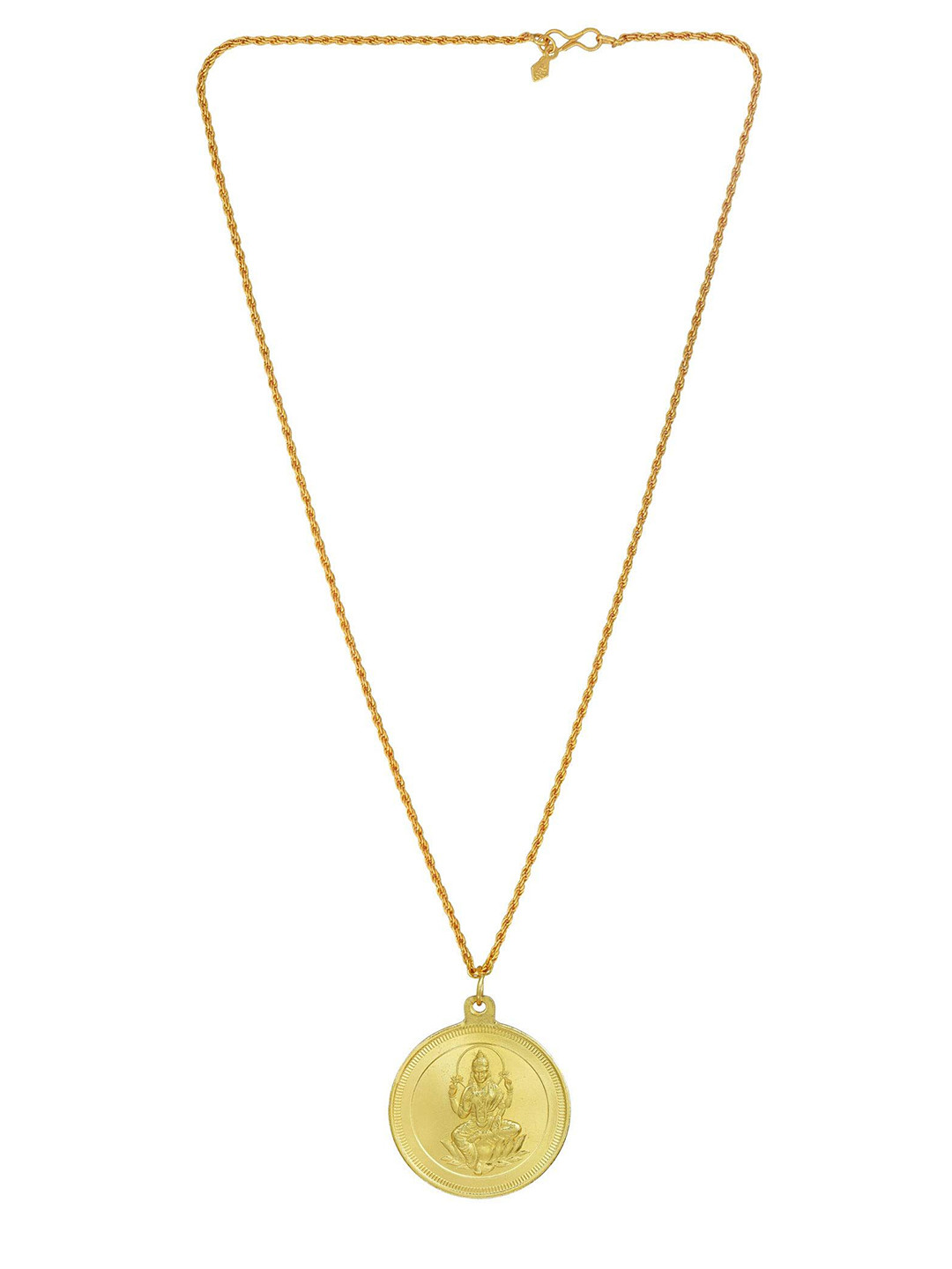 MEMOIR Unisex Gold Plated Goddess Laxmi Circular Charm Pendant With Chain