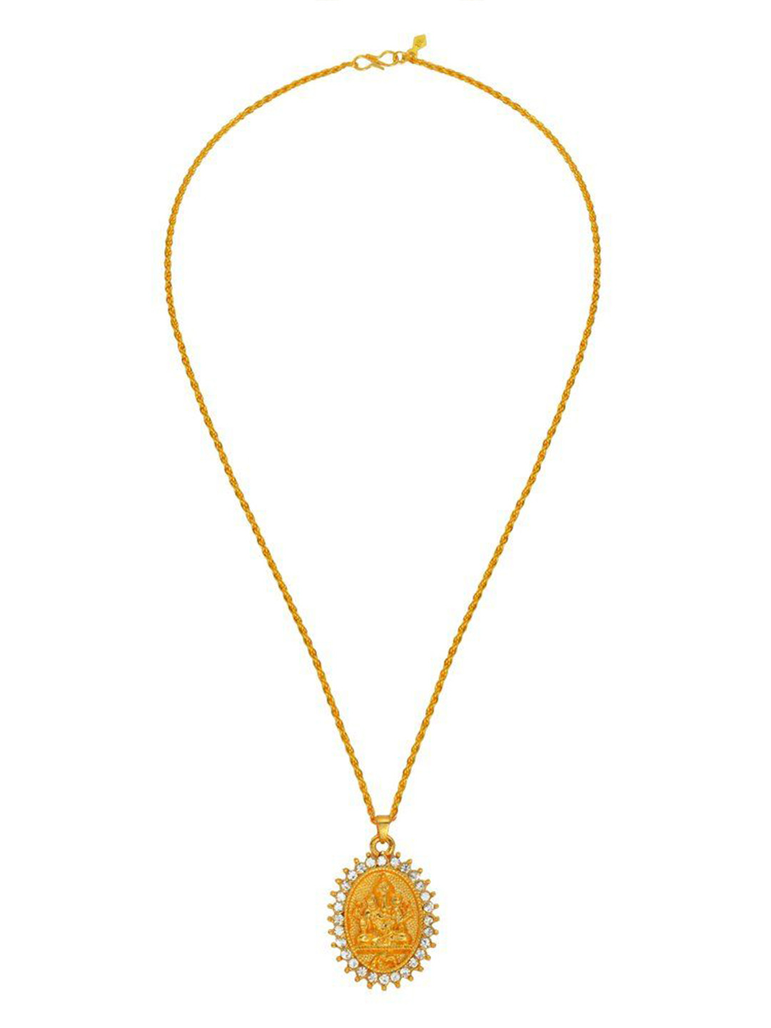 MEMOIR Gold-Plated CZ Shudded Lord Ganesha Ji Shaped Pendant with Chain