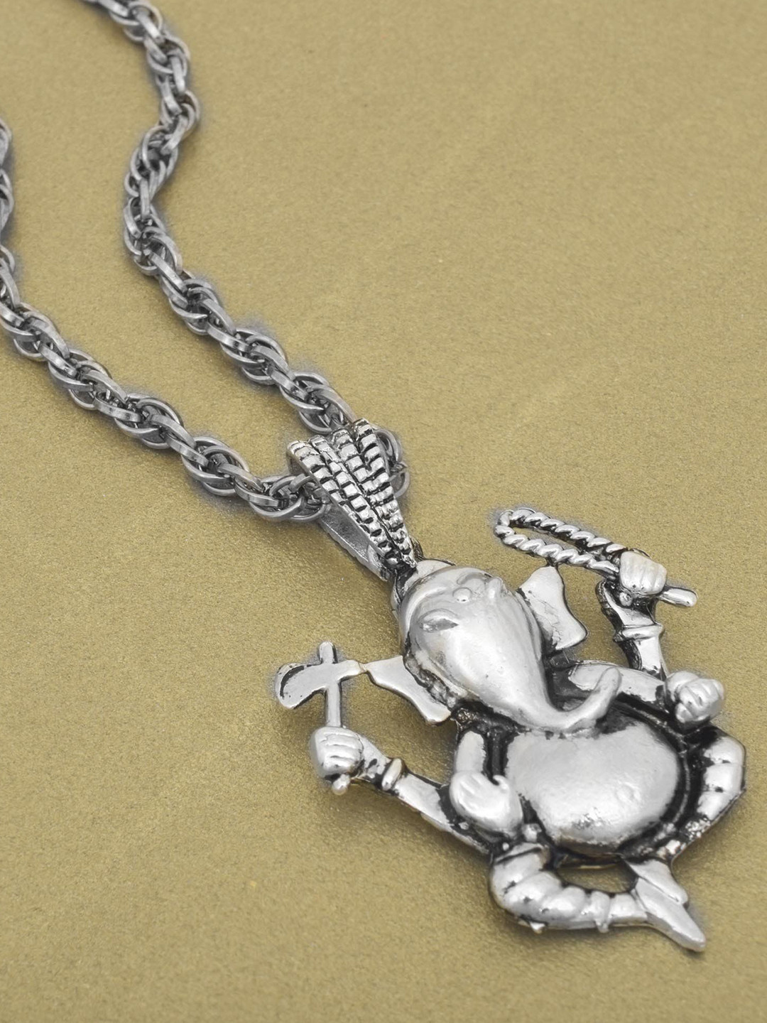 MEMOIR Silver Plated Lord Ganesha Pendant With Chain