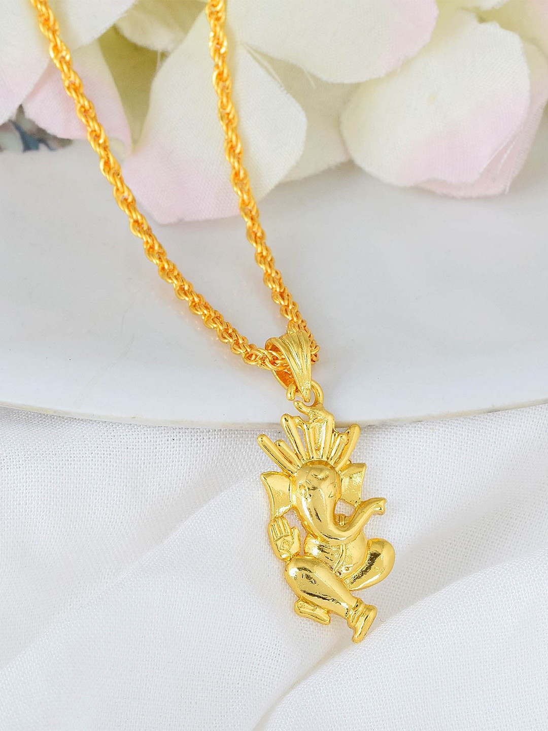 MEMOIR Gold-Plated Mayur Pankh Ganesh-Shaped Pendant With Chain