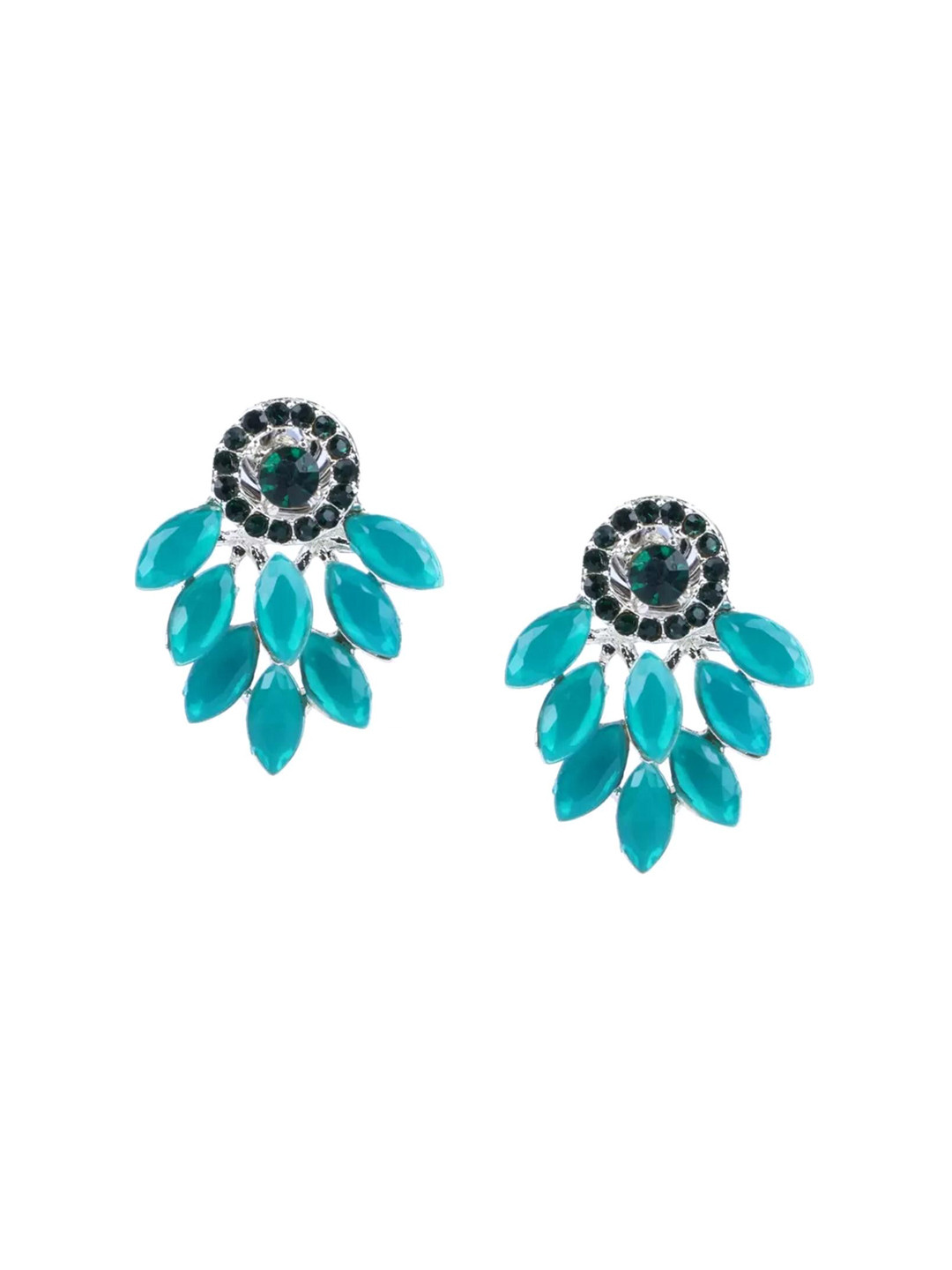 DEGHLAM Silver-Plated Artificial Stones Studded Round Shaped Drop Earrings