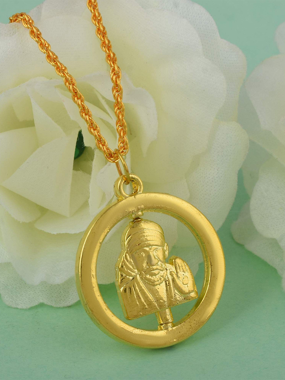 MEMOIR Gold Plated Sai Baba Pendant With Chain