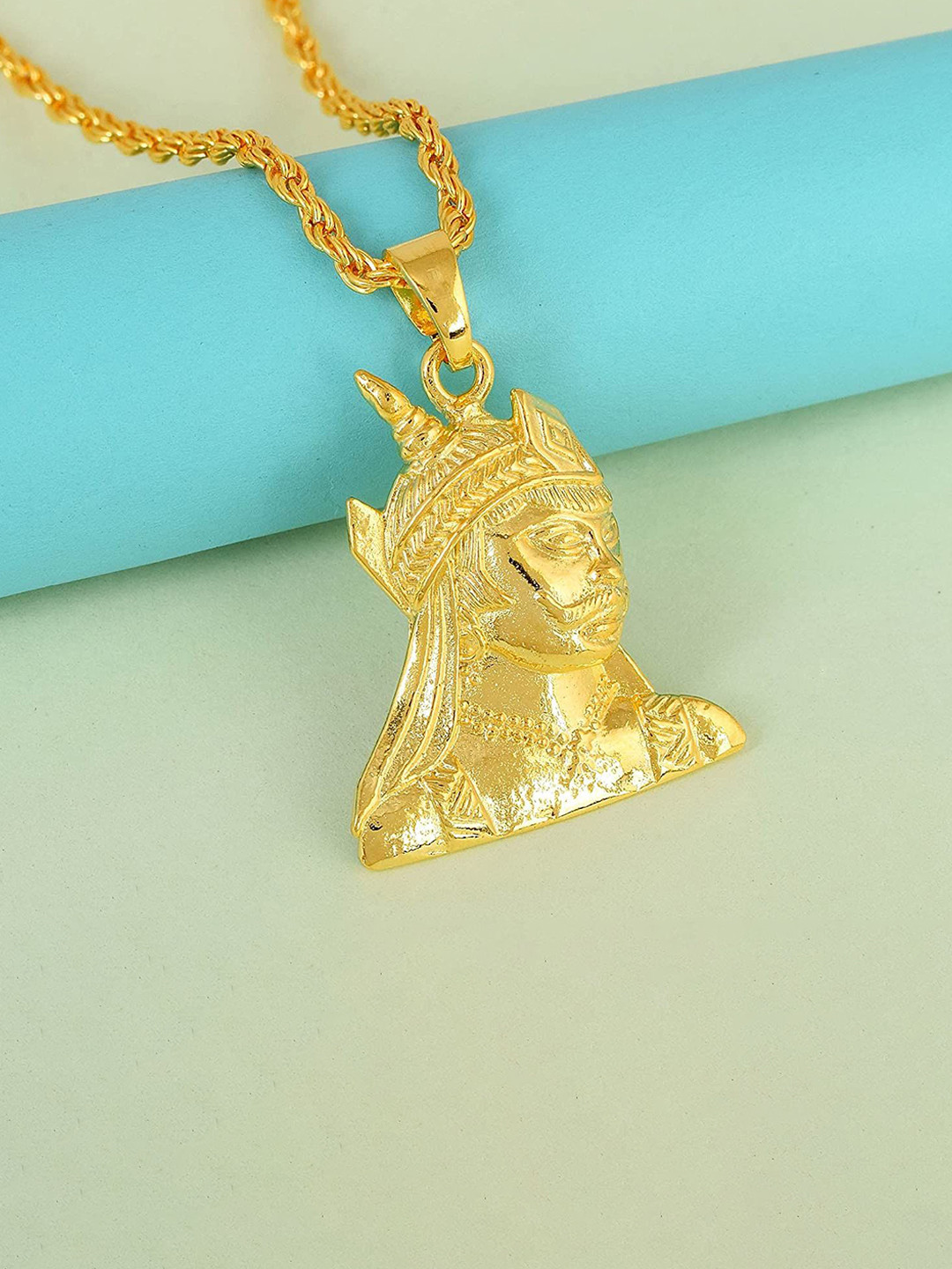 MEMOIR Gold Plated Rajput King Prithviraj Chauhan Charm Pendant With Chain
