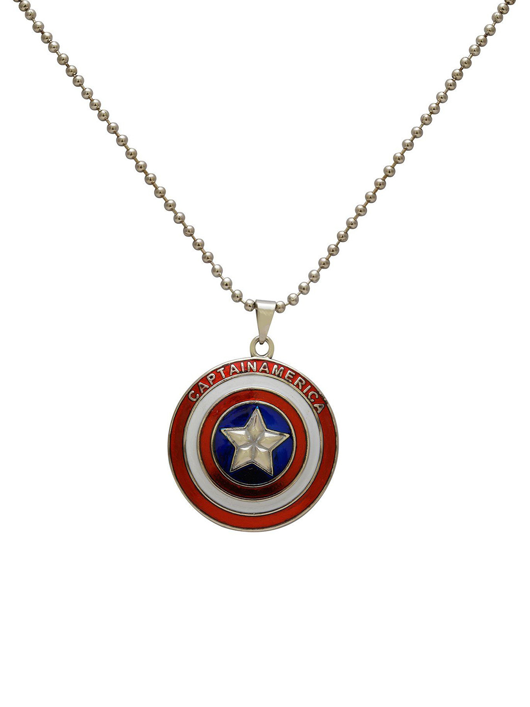MEMOIR Silver-Plated Captain America Round Shape Pendant With Chain