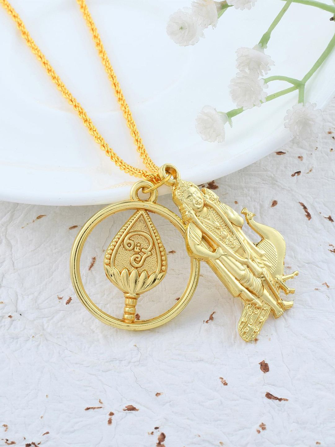 MEMOIR Gold-Plated Saravana Kartikeya Shaped Pendant With Chain