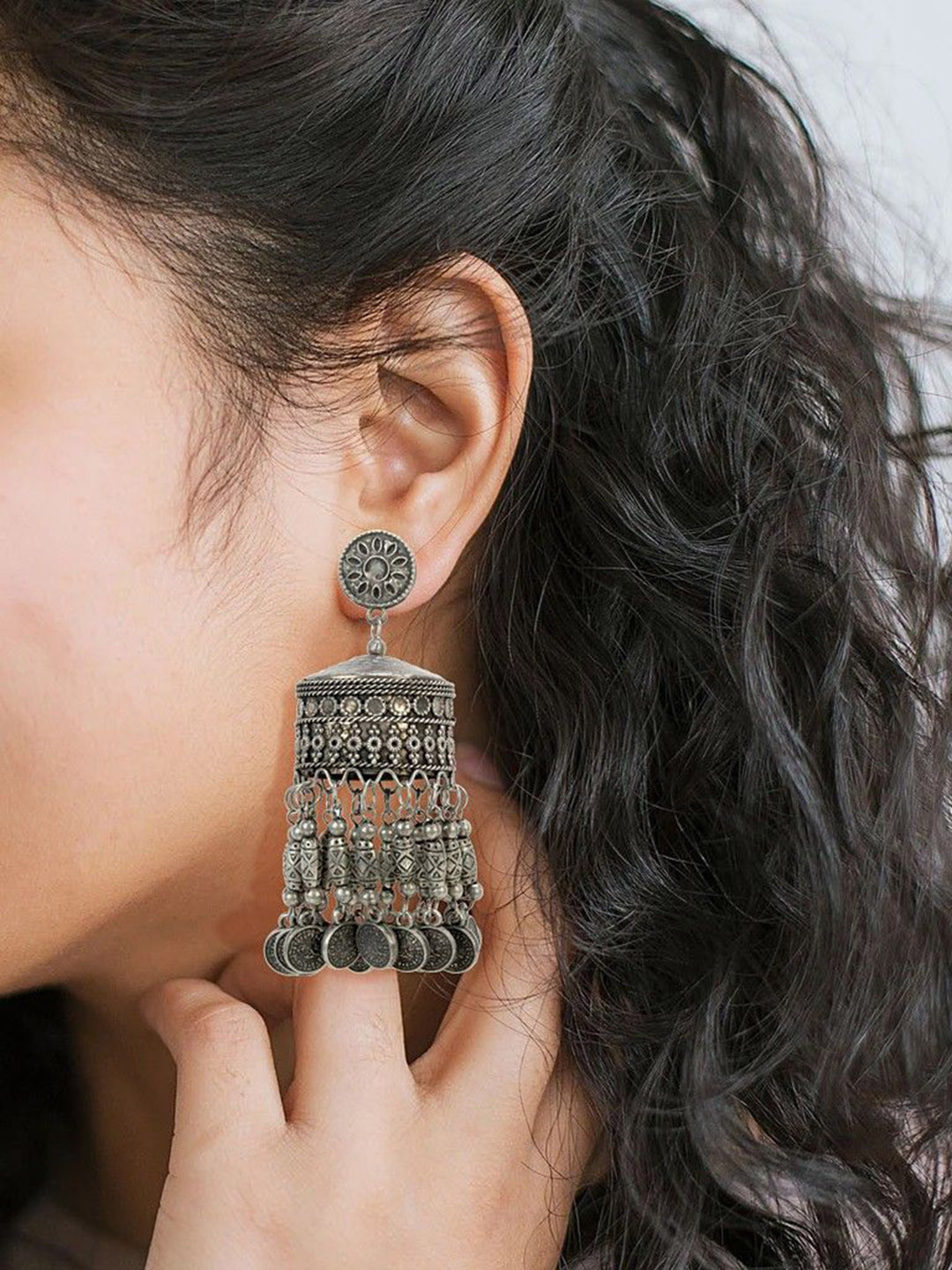 DEGHLAM Textured Oxidised Jhumkas Earrings