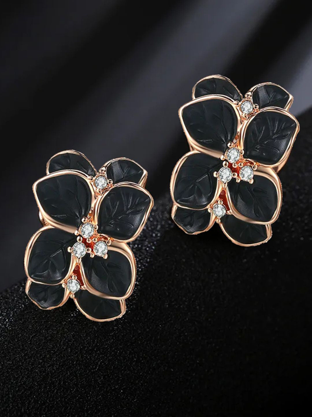 DIVASTRI Gold-Plated Artificial Stones Studed Floral Hoop Earrings