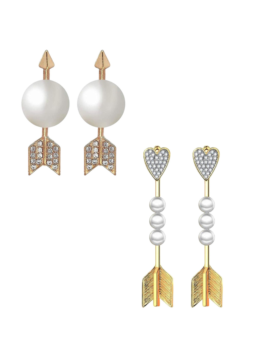 DIVASTRI Set Of 2 Gold-Plated Artificial Stones Studded & Beaded Jacket Earrings Studs