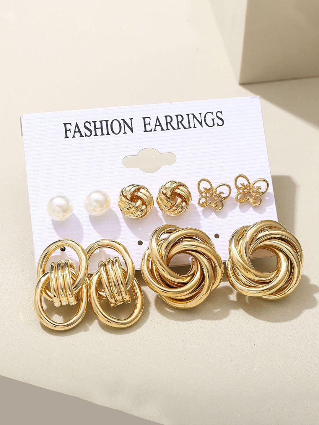 DIVASTRI Set of 11 Gold-Plated Artificial Stones Studded And Beaded Circular Studs