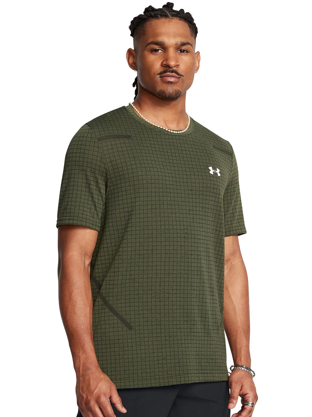 UNDER ARMOUR Men Checked Round Neck  T-shirt
