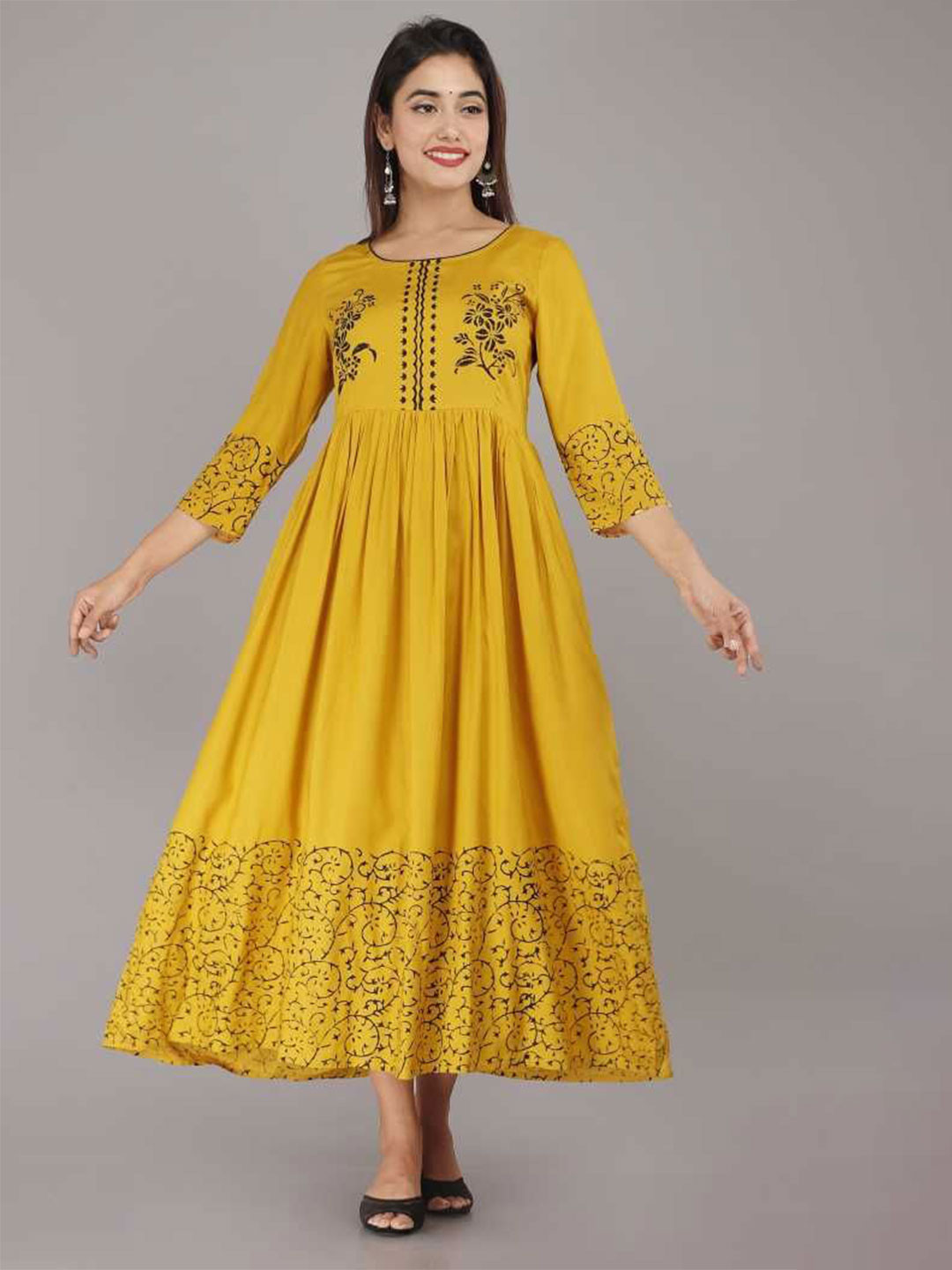 TARANJAL Women Floral Printed Fit & Flare Midi Ethnic Dress