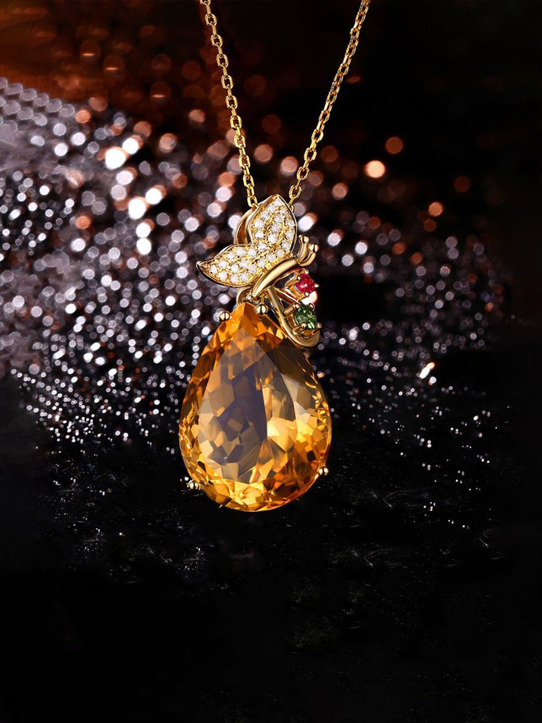 Designs & You Gold-Plated AD Studded Cubic Zirconia Butterfly Pendant With Chain