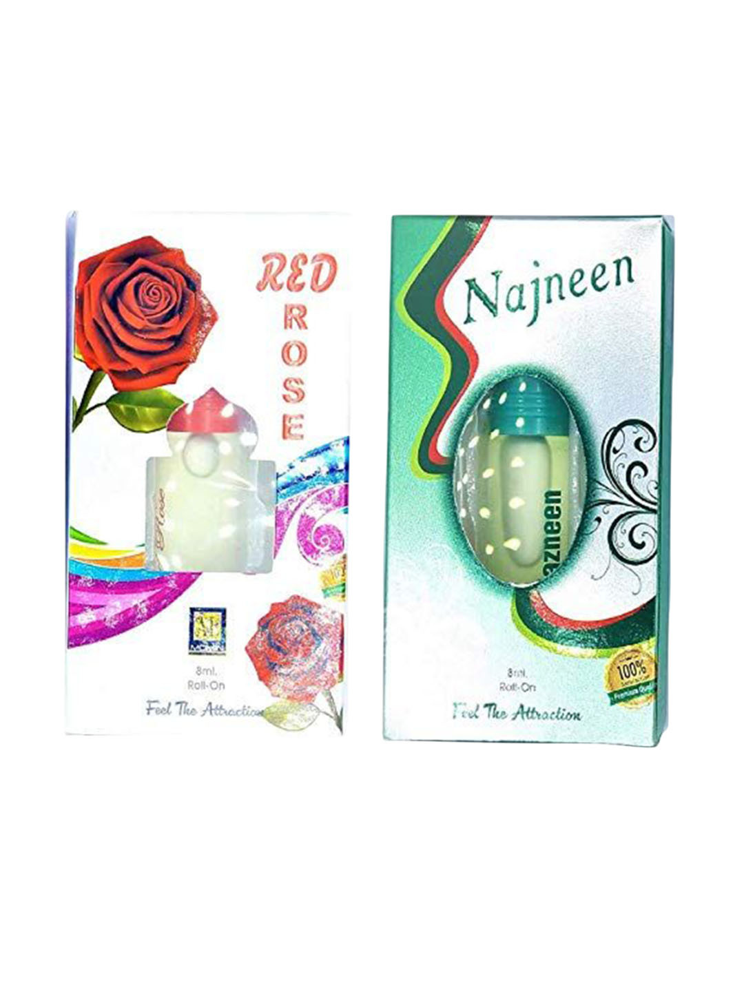 RAVIOUR LIFESTYLE Set Of 2 Red Rose & Nazneen Roll On Attar - 8 ml Each