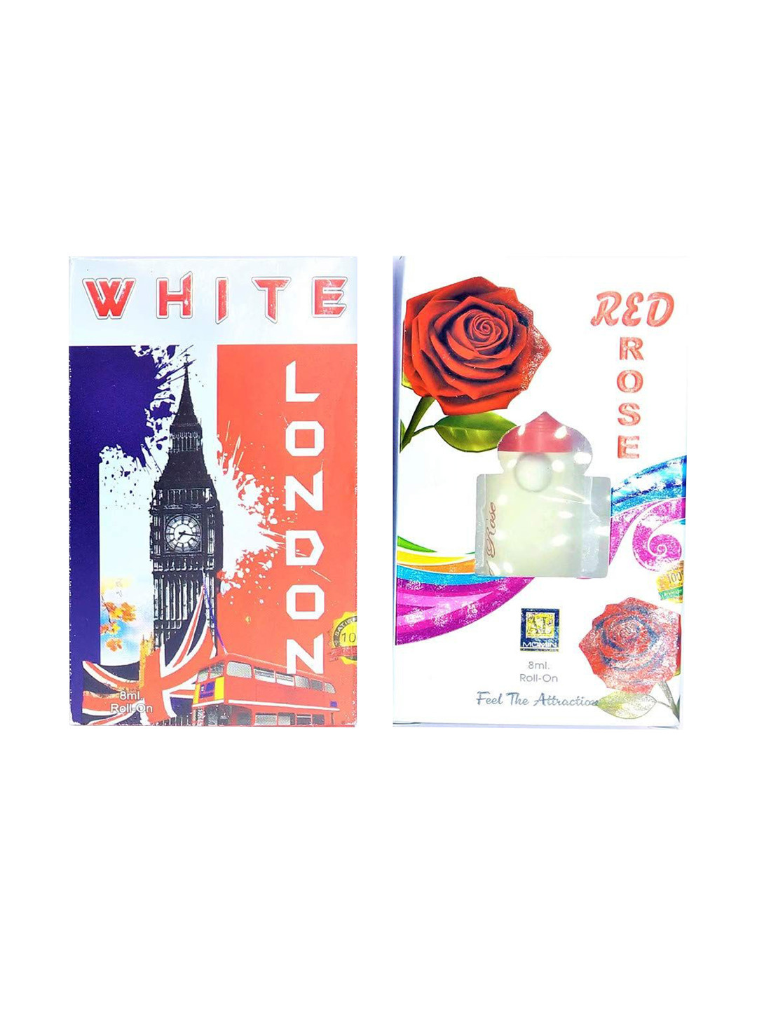 RAVIOUR LIFESTYLE Set Of 2 Red Rose & White London Roll On Attar - 8 ml Each