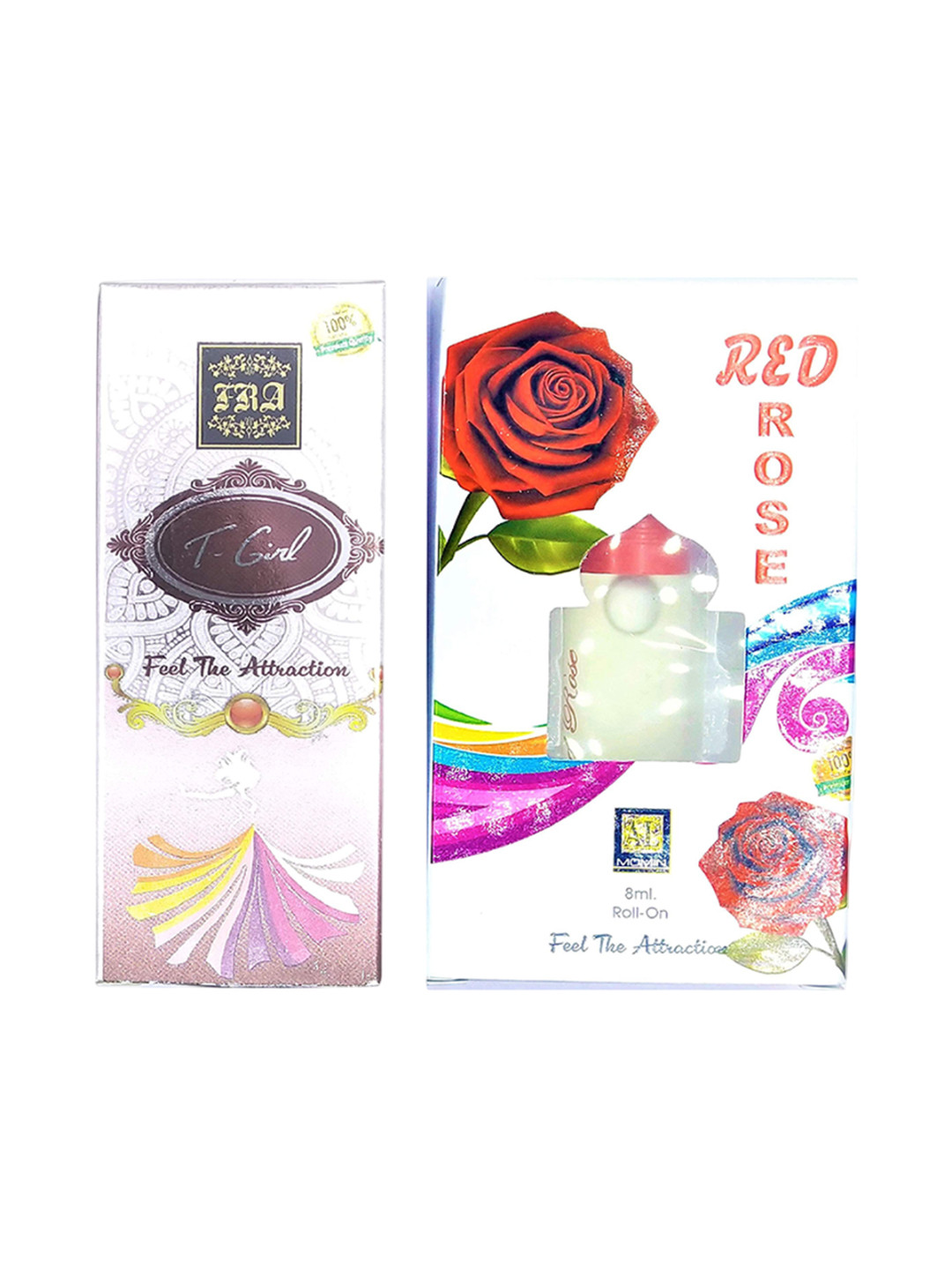 RAVIOUR LIFESTYLE Set Of 2 Red Rose & T Girl Alcohol Free Roll On Attar - 8 ml Each